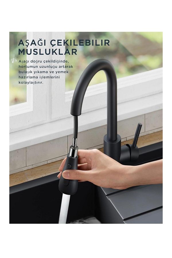 İSAOĞLU YAPI-Matte Black Spiral Sink Faucet - Extending Pull and Shower Effect Fixture 1