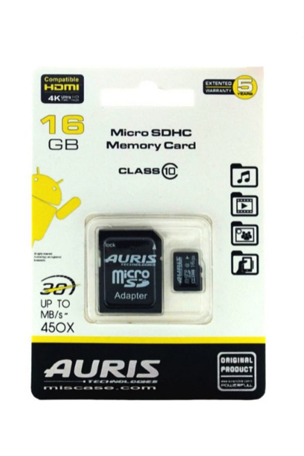 Auris-16 Gb Micro SD Memory Card Adapter Sdhc Memory Card HDMI 1