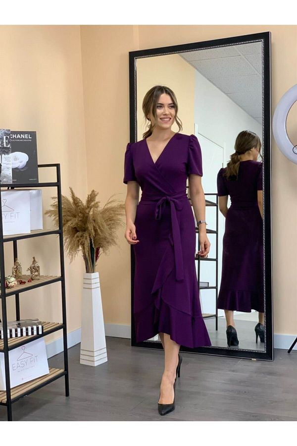 giyimmasal Crepe Fabric Midi Dress Eggplant Purple
