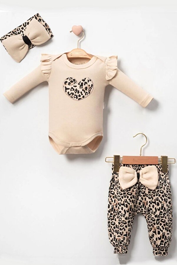 Cherub Baby Leoparlı Bandanalı Badili 3lü Kız Bebek Takım