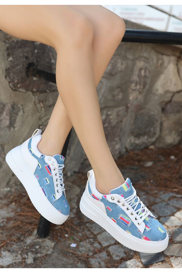 Blue denim lace up sneaker deals