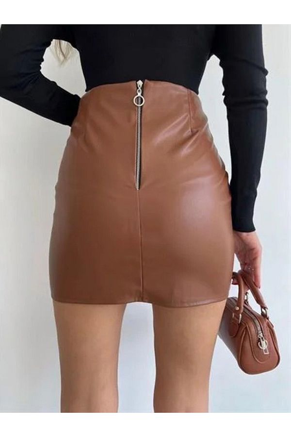 Tan leather skirt with zipper 2025