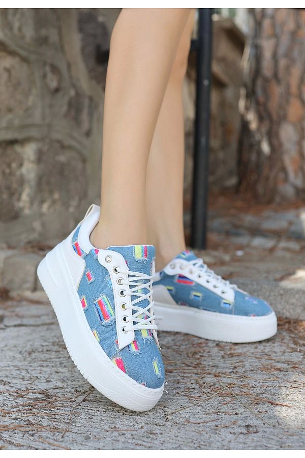 TUFEYO Peor Blue Denim Lace Up Sneakers Trendyol