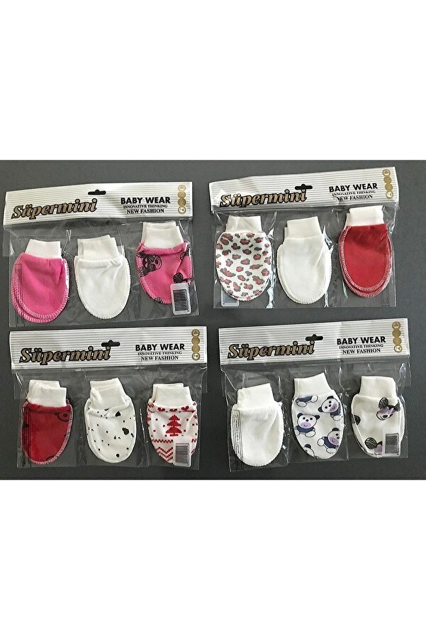 Süpermini Yeni Doğan Kız Bebek Çok Renkli Sevimli Bebek Eldiveni 12 Çift (DESENLERDE DEĞİŞİKLİK OLABİLİR)