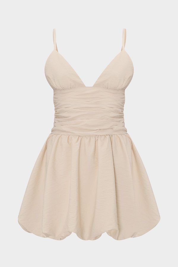 Açelya Okcu-Women's Mini Balloon Dress with Straps and Drape Detail 1