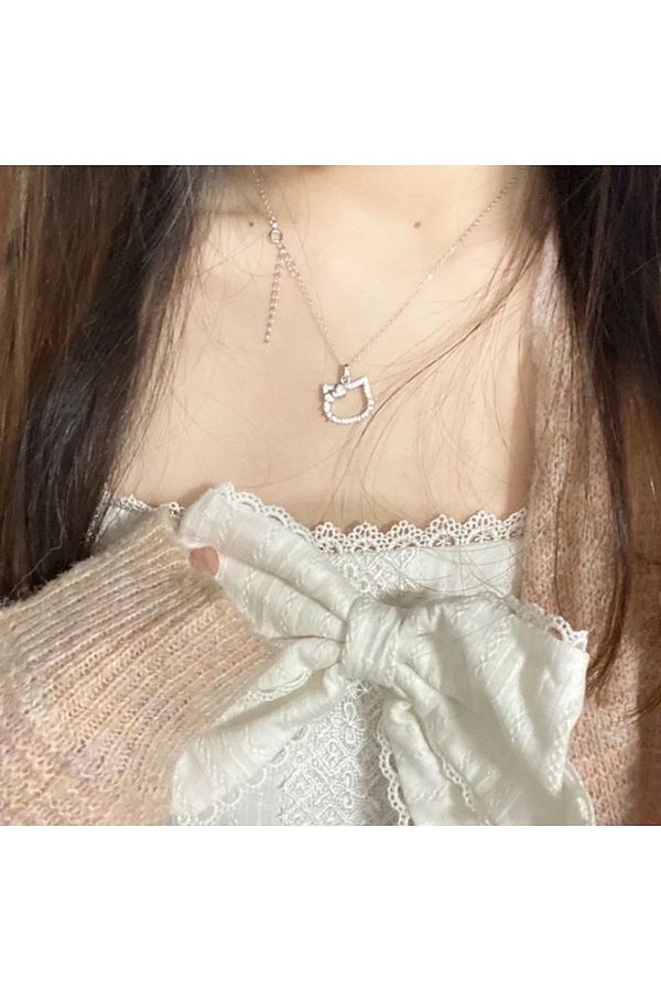 Hello Kitty-Cat Zircon Stone Minimal Necklace 1