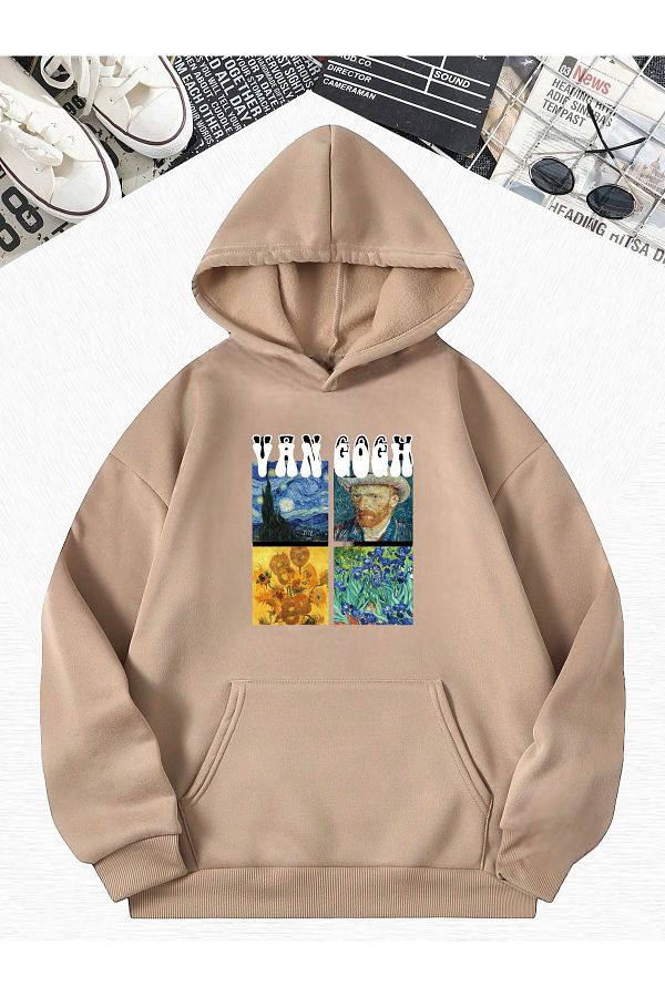 BENROMA Van Gogh Beige Oversize Sweatshirt Printed Trendyol