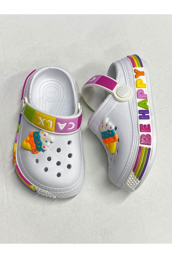 ÇOCUKÇA MODA-White Girl's Unicorn Figured Non-Slip Sole Sandals Slippers 1