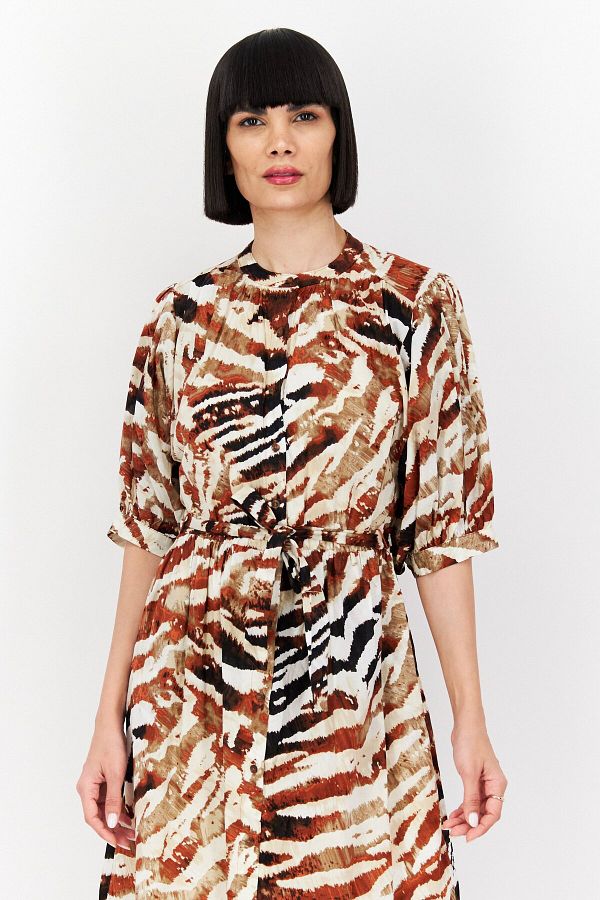 Calvin Klein Women Animal Print Belted Midi Dress Beige Combo Trendyol