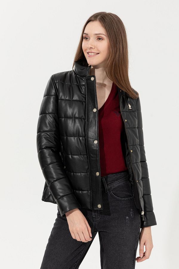 U.S. Polo Assn. US Polo. Assn. Black Leather Women s Jacket Trendyol