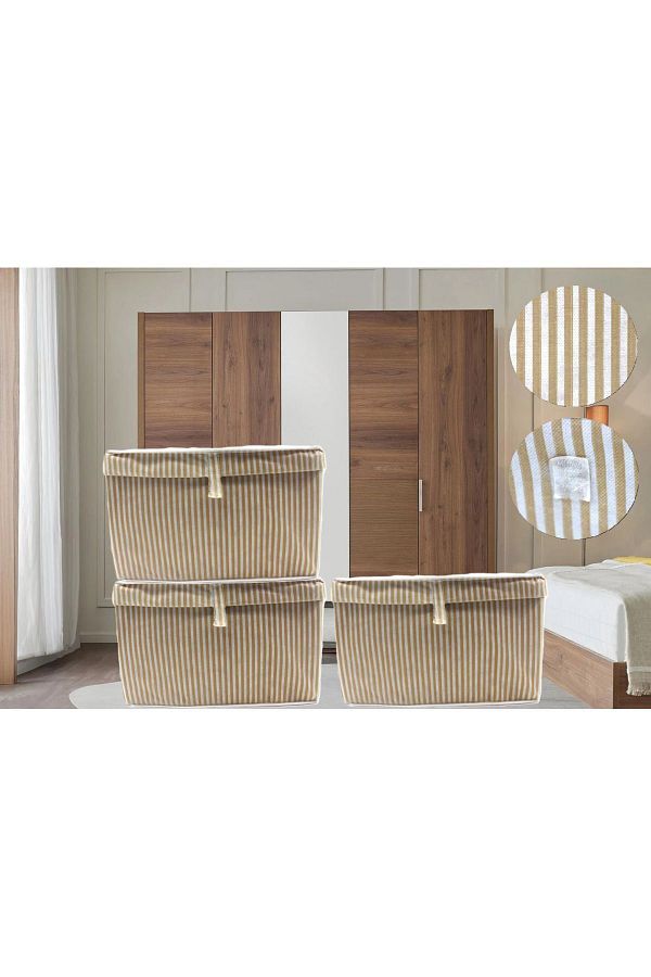 ALY STİL-3-Piece Box with Lid - 40x30x25 cm (Gold Line Pattern) - Multi-Purpose Organizer 1