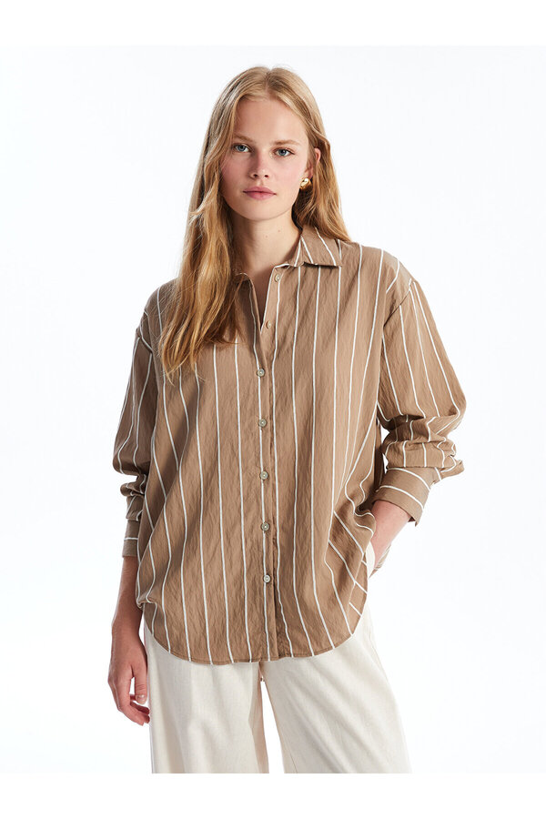 LC Waikiki-LCW Oversize-gestreiftes Langarm-Damenhemd 1