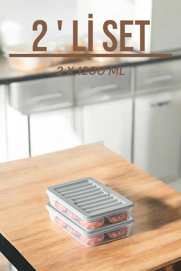 NY HOME-1200 ML Freshbox - Set of 2 Storage Container Suitable for Microwave and Diffraction GRAY 1