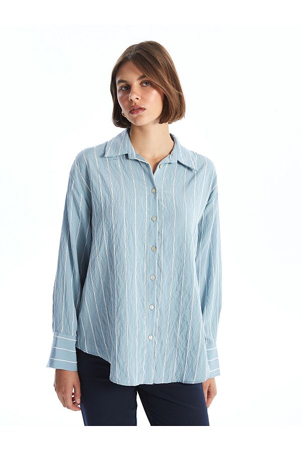 LC Waikiki-LCW Oversize-gestreiftes Langarm-Damenhemd 1
