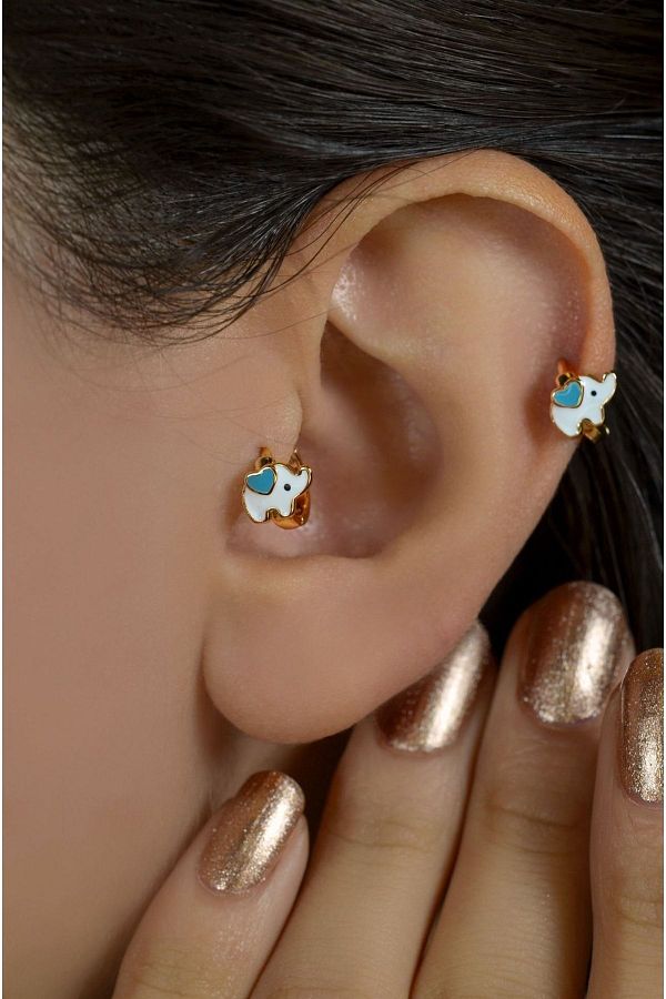 Sacce Scarves Accessories Blue Heart Mini Elephant Tragus Piercing Helix Cartilage Upper Lobe Earring Trendyol