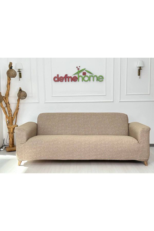 Defne Home-Plain Linen Large sofa Cover for 3 People - Non-slip, Elastic Upholstery FaBric 1 Piece 1