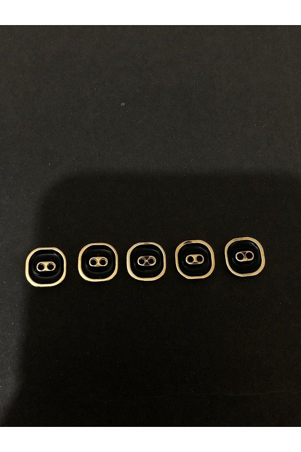 aensia-Gold Black Enameled Flat Hole Square Button Small Size Metal Button 20 Size Buttons - Pack of 5 1
