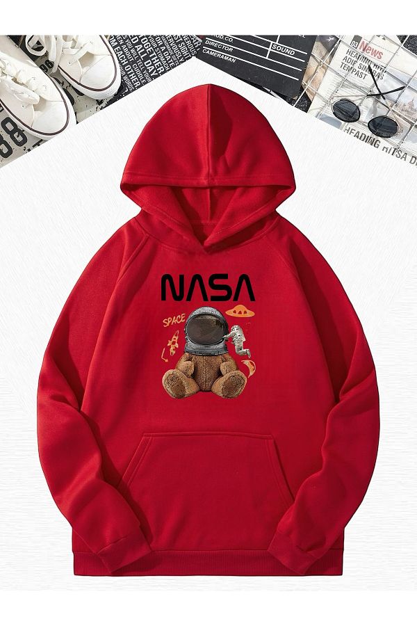 BENROMA NASA Sober Printed Red Oversize Sweatshirt