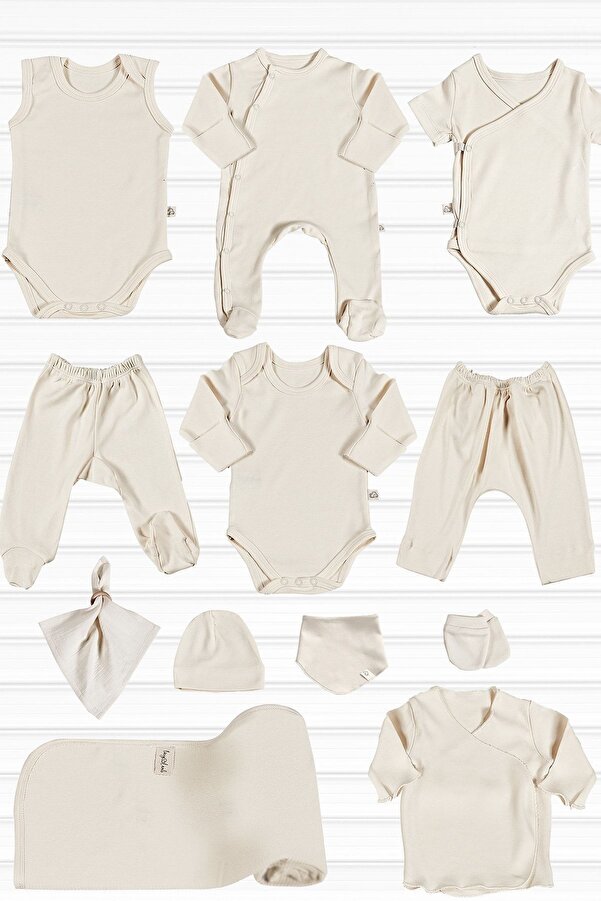 tinylamb Natural 12 Parça %100 Pamuk Bebek Hastane Çıkışı Seti Organik Pamuk Unisex