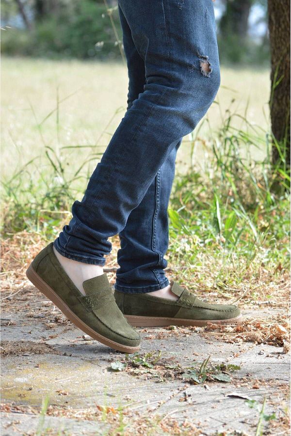 Seyranl Khaki Green Suede Men s Loafer 100 Leather Orthopedic Shoes Trendyol