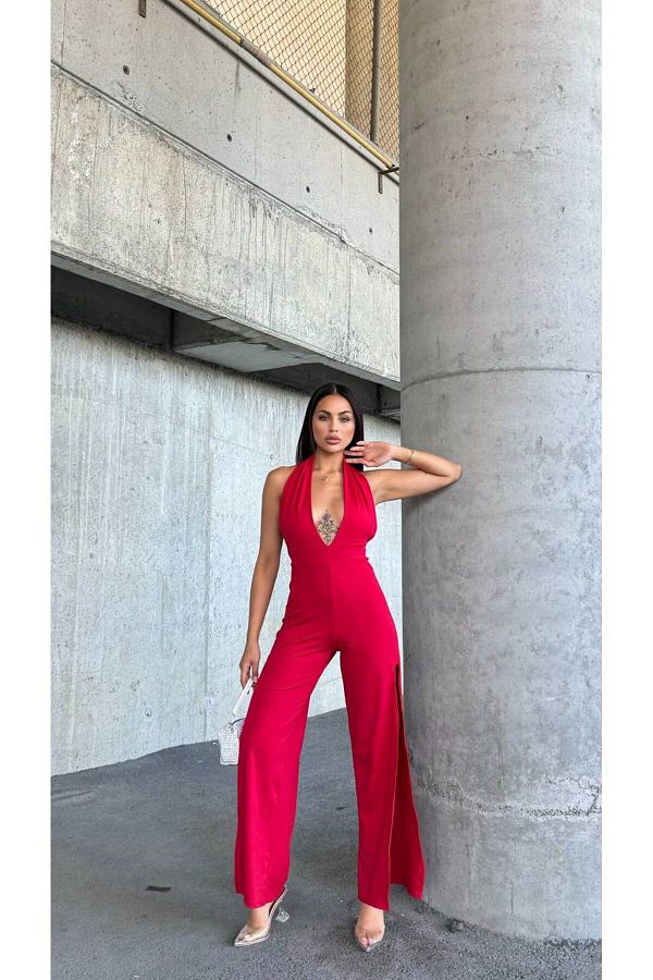 Gallogi Long Halter Neck Low cut Jumpsuit Trendyol