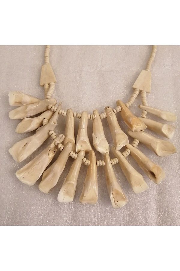 Butik Tulin Unisex authentic handmade genuine camel tooth bone color two row twenty tooth heavy necklace Made in India Trendyol