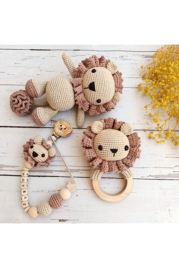 gökçem Amigurumi Aslan Diş Kaşıyıcı Çıngırak ,Emzik Zinciri ve Oyuncak fotoğrafı 1