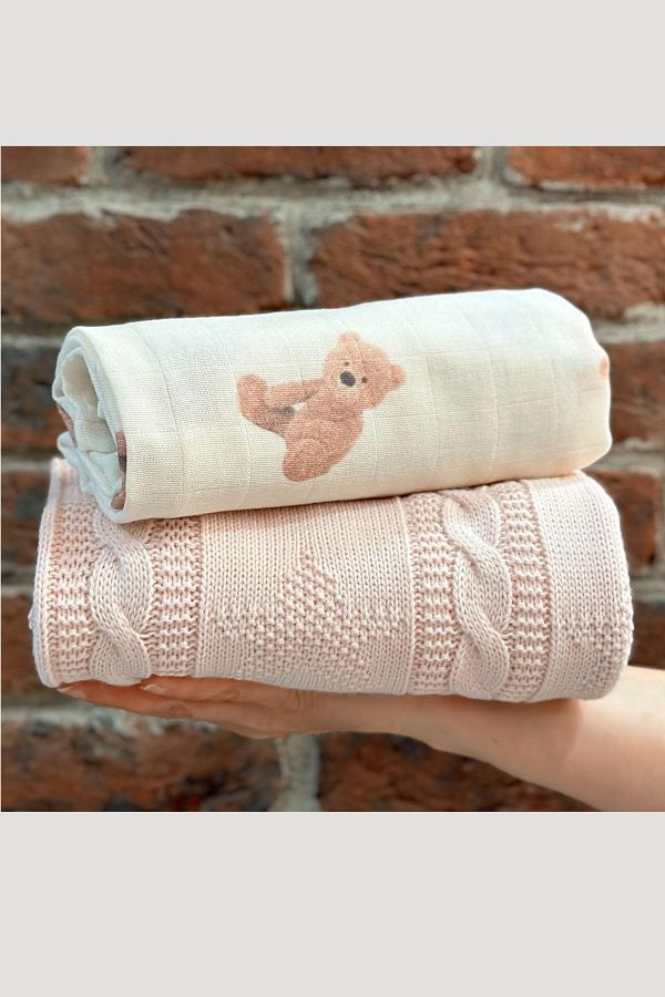 Cherub Baby Organic Teddy Bear Muslin and Knitwear Blanket Set 80 90 Baby Kids Blanket Trendyol
