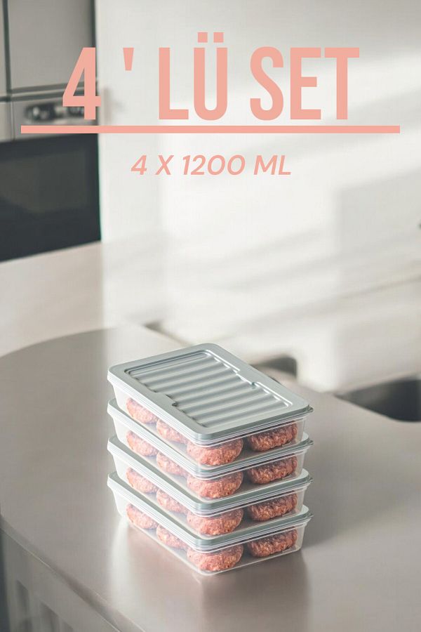 NY HOME-1200 ML Freshbox Set of 4 Gray Storage Containers Suitable for Microwave and Diffraction 1