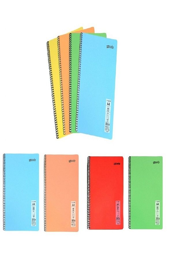Mynote-Notebook Spiral Wire PP Cover A4- 4 Pieces 80 Sheets Checkered + 4 Pieces Lined 80 Sheets Notebook 8 Pieces 1