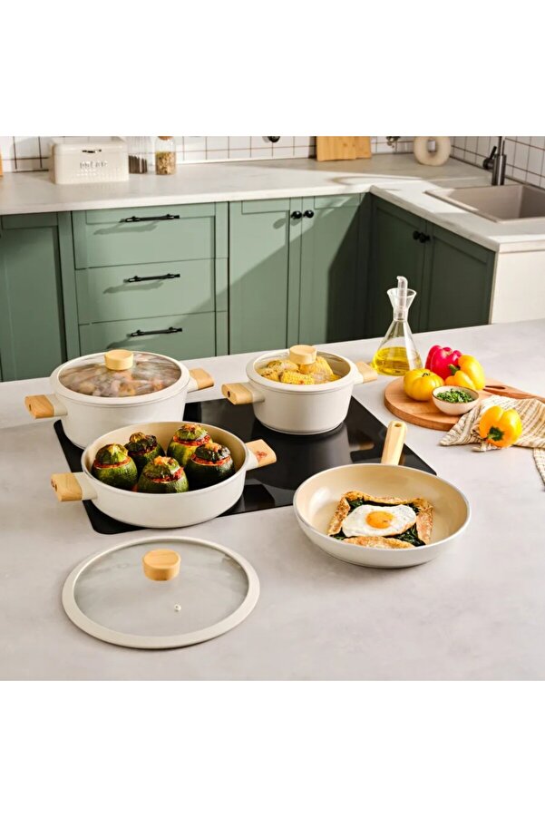 Karaca Swiss Crystal 12-teiliges Kochgeschirr-Set Almond Cream