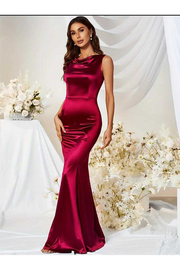 Burgundy slim fit prom dress deals
