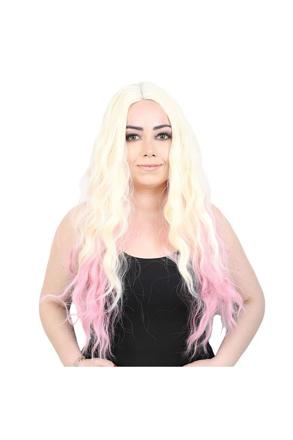 ELF GLOBAL Long Water Wave Synthetic Wig Kanekalon Fiber Platinum Pink Ombreli Trendyol