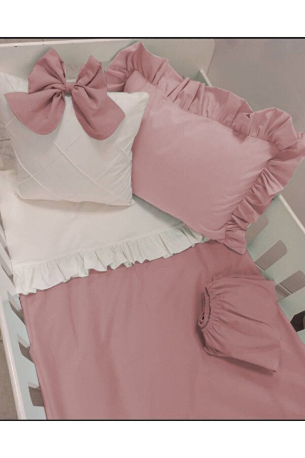 Ege HOME Decoration&Accessories Mia Bebek Nevresim Takımı Koyu Pudra Fırfırlı 100*150