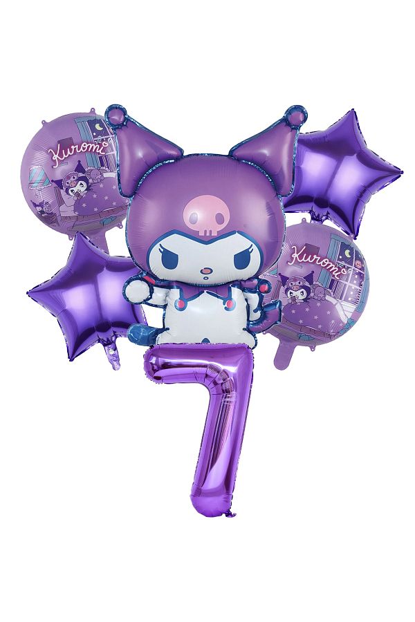 Hobidehobi-7 Year Old Kuromi Birthday Balloon Set - 6 Pieces 1