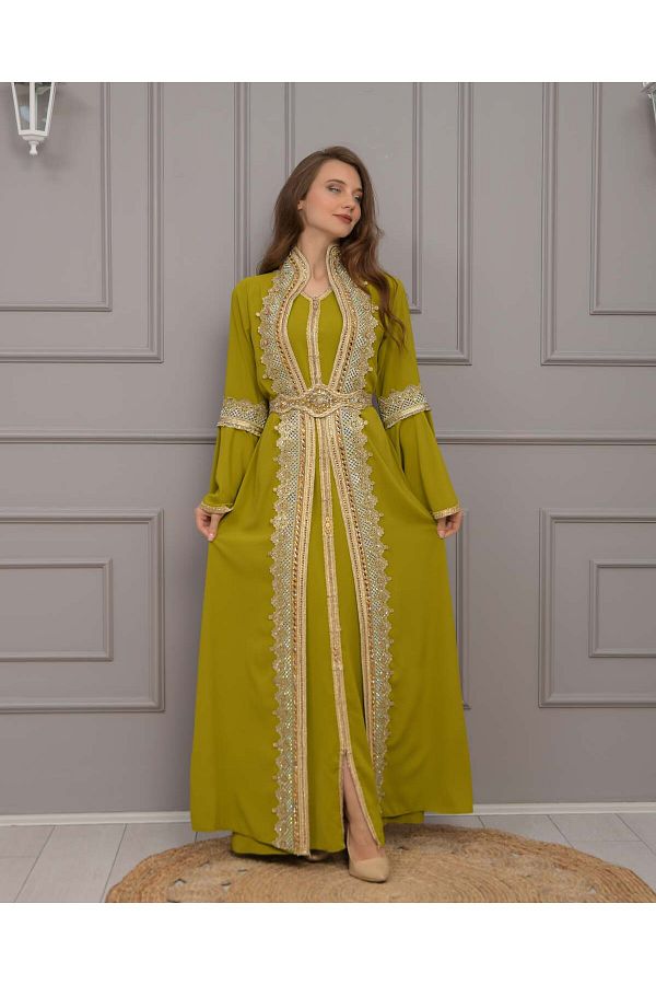 Modamix Gold Color Caftan Evening Dress 4117 Model Trendyol