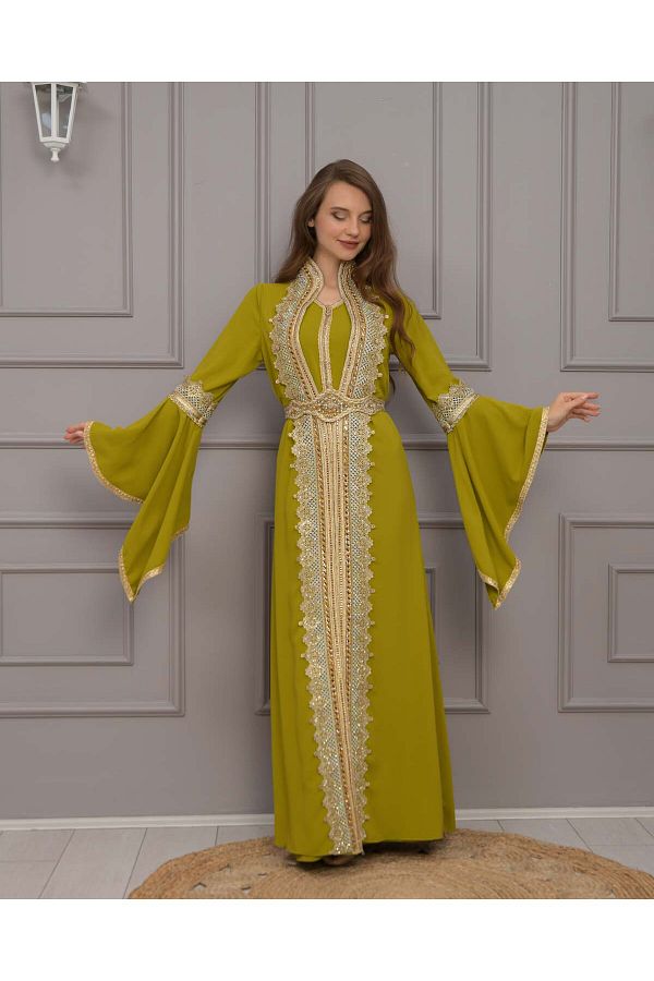 Modamix Gold Color Caftan Evening Dress 4117 Model Trendyol