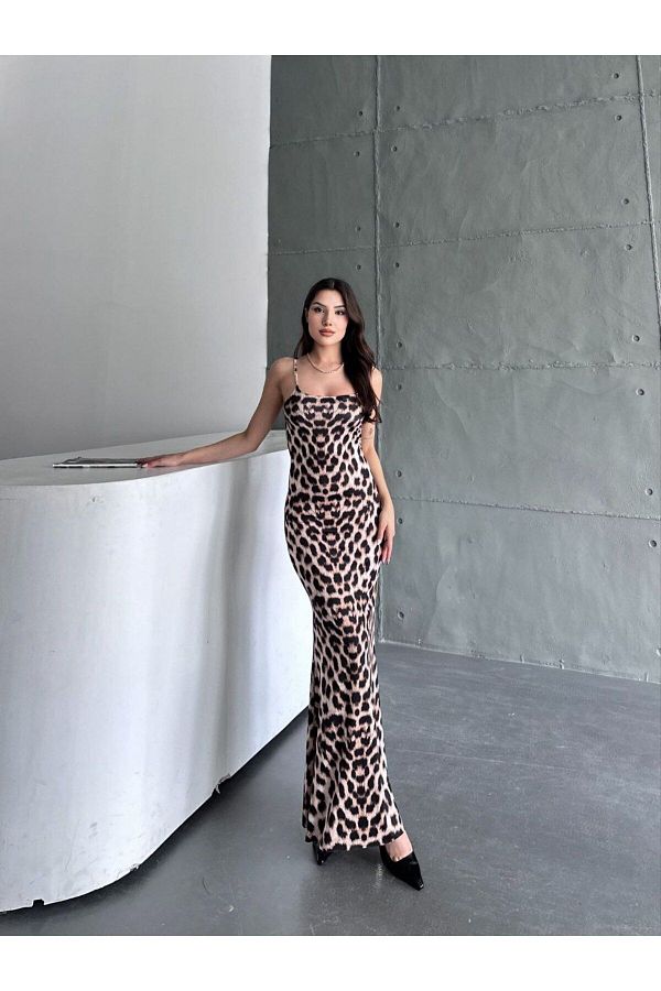 BRGCLOTHING Thin Strap Leopard Print Stretch Dress Trendyol