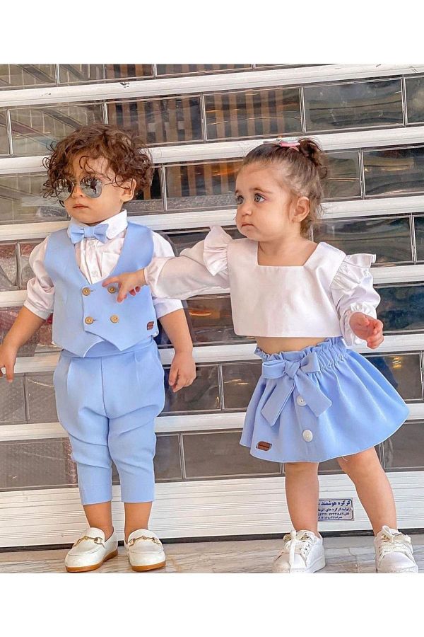 DUDOR K DS Sister Combination Baby Girl Blue Skirt Blouse Set IT IS THE PRICE FOR ONE ITEM Trendyol