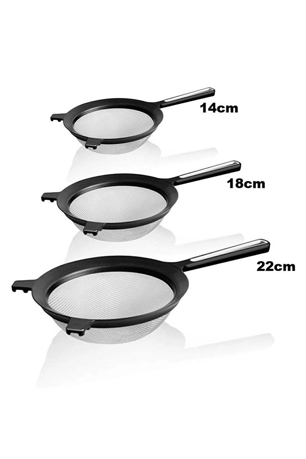 Mutfak Köşesi-3 Size Wire Strainer Set That Can Be Attached to the Pot-Flour Sieve-Colander-Colander 22cm-18cm-14cm 1