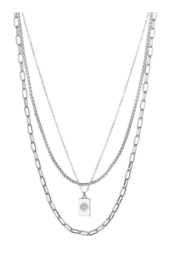 Klips Concept-Silver Colored Triple Chain Object Necklace 1