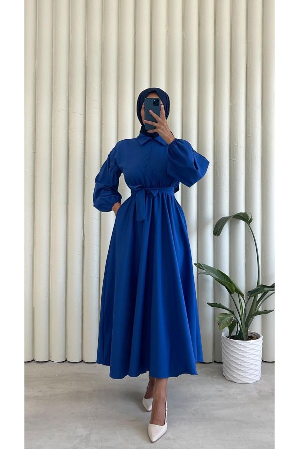 waw tesettur New Season Casual Hijab Dress Collared and Belted Trendyol
