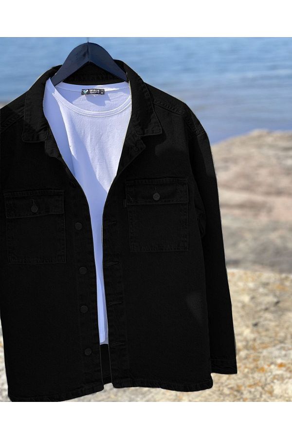 wegamen Men s Slim Fit Black Denim Jacket with Pockets Trendyol