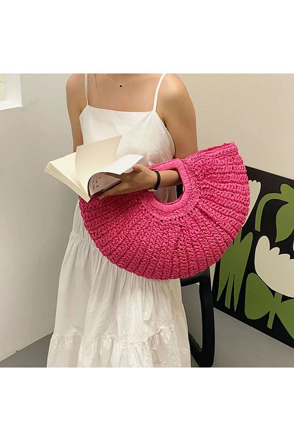 FINGER PRINT Pink Half Moon Straw Bag Trendyol