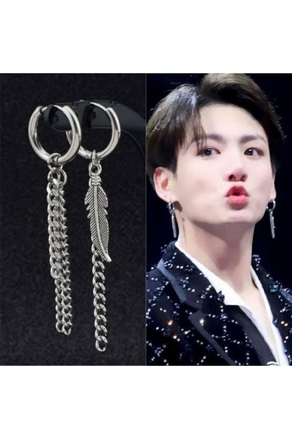 facnspt Bts Jungkook Feather And Chain Earrings PAIR Trendyol