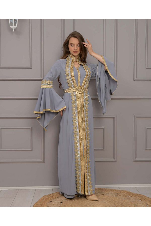 Modamix Gold Color Caftan Evening Dress 4117 Model Trendyol