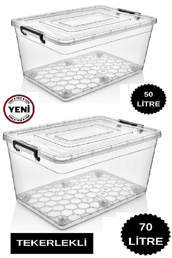 DEEMBRO-Wheeled Storage Container Set of 2 50 Lt and 70 Lt Large Size Wheeled Storage Box Storage Toy 1