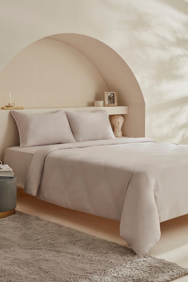 Karaca Home-طقم غطاء لحاف من الساتان باللون الرمادي الفاتح - مجموعة فيناس بيضاء مزدوجة 1