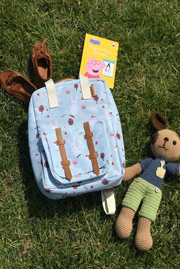 Sunshine Su Yeşili Tavşan Desen Anaokulu Kreş Günlük Kullanım Çocuk Sırt Çantası Bebek Çantası Suluk Gözü