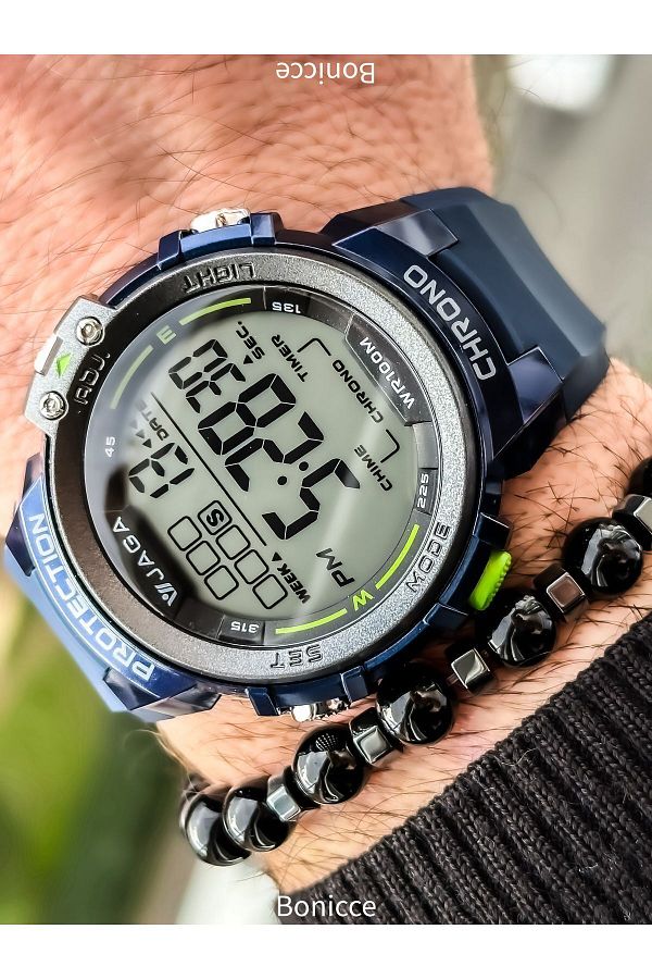 Jaga Waterproof with stopwatch suitable for pool use dark blue Sports Digital Men s Wristwatch bracelet Trendyol